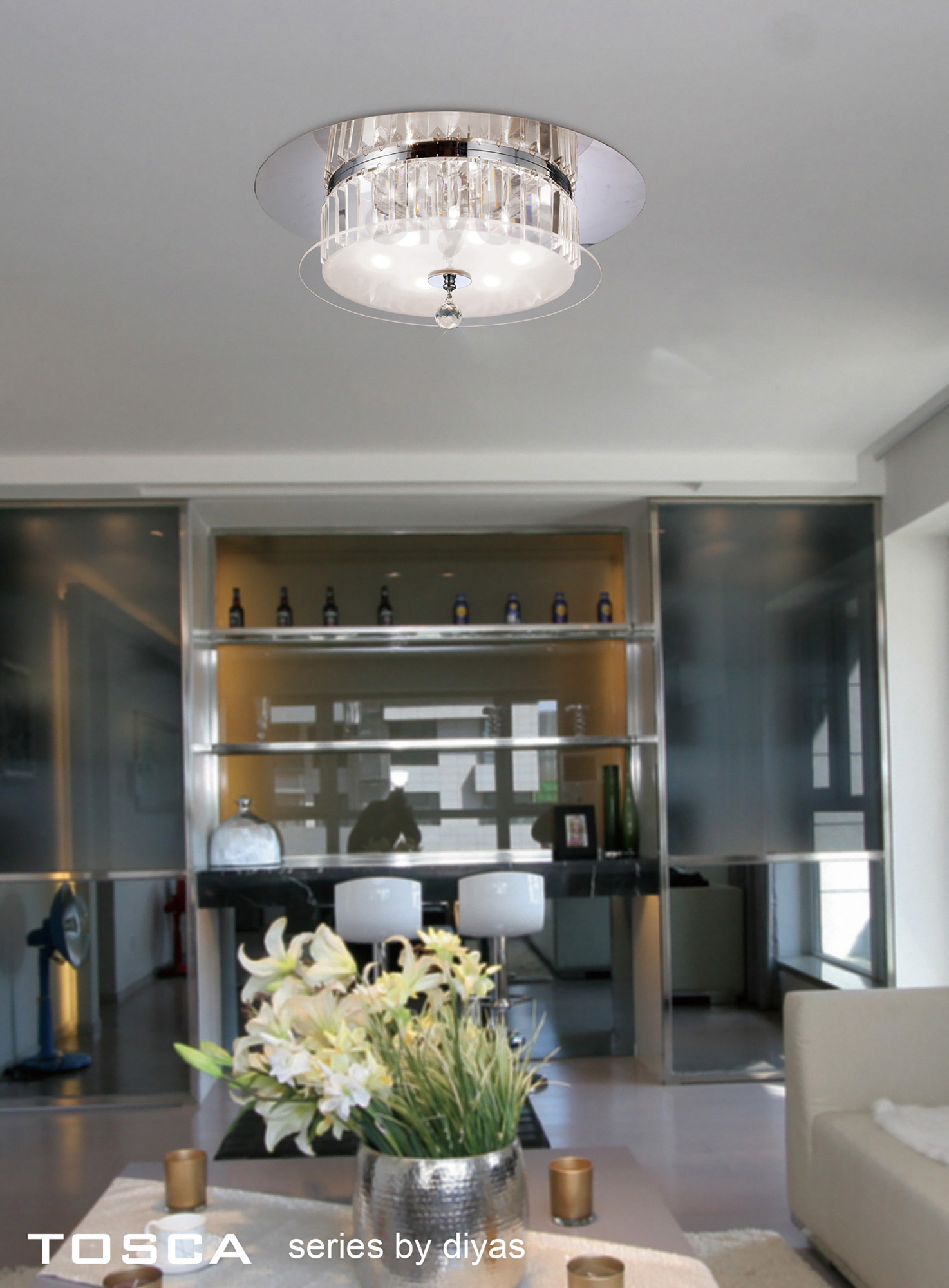 Tosca Crystal Ceiling Lights Diyas Ringed & Square Crystal Fittings